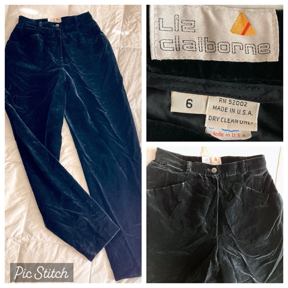 Vtg 90s NWT Liz Claiborne Velvet High Waist Taper Trouser Pant Black Women 6 USA